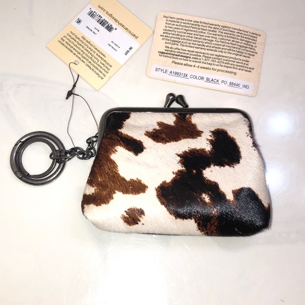 Patricia Nash Cavalino Large Borse Coin Purse Black Leather & Calf Hair NWT